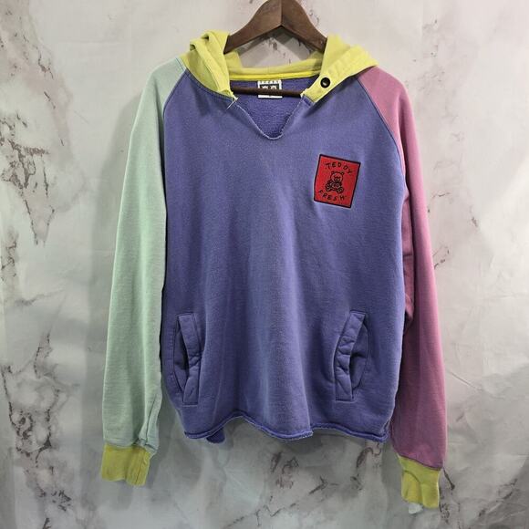 Teddy Fresh Hoodie Mens XL Pink Purple Sweatshirt Colorblock Heavyweight - Picture 1 of 13